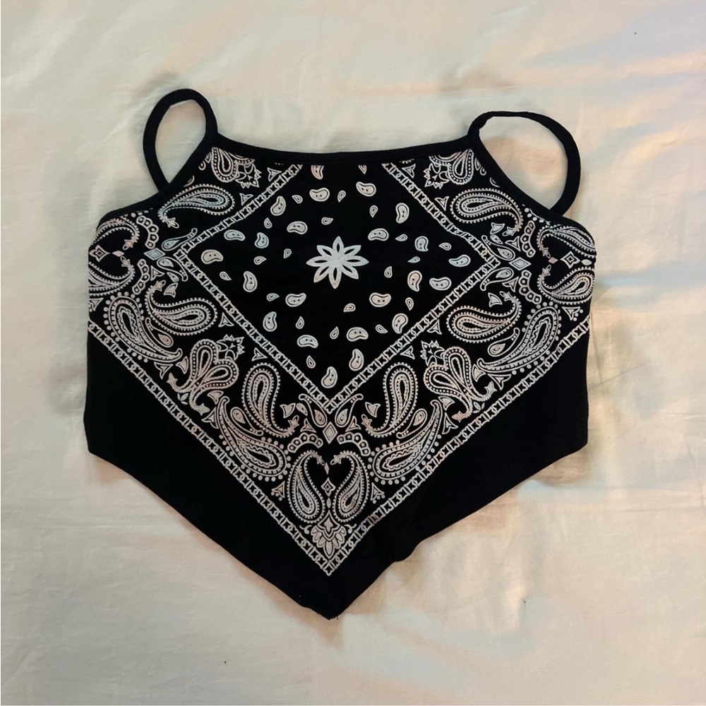 Elegant Black Paisley Crop Top